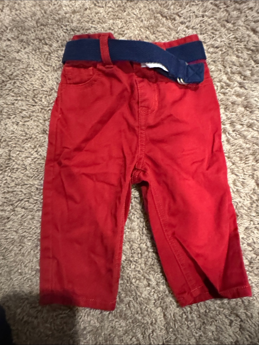 Ralph Lauren Red Kids Pants with Navy Belt Accent